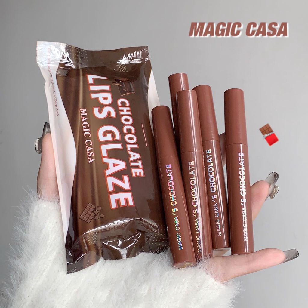 【Ready Stock】MAGIC CASA 5 Pcs Set Chocolate Matte Lip Glaze Set Velvety Lipgloss Makeup Waterproof Moisturizing Velvet Long Lasting Makeup Lipstick Atomization Lip Tint Make Up