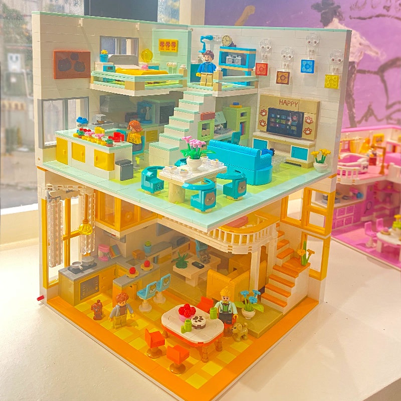 Apartment Bear House Creative Model Building Blocks Friend Room Bricks for Girls Toys