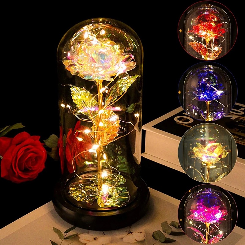 Glowing Roses Artificial Flowers Eternal Flowers Plastic Glass Lampshade Fake Roses Valentine's day Gift To Girlfriend Gift Creative Gift
