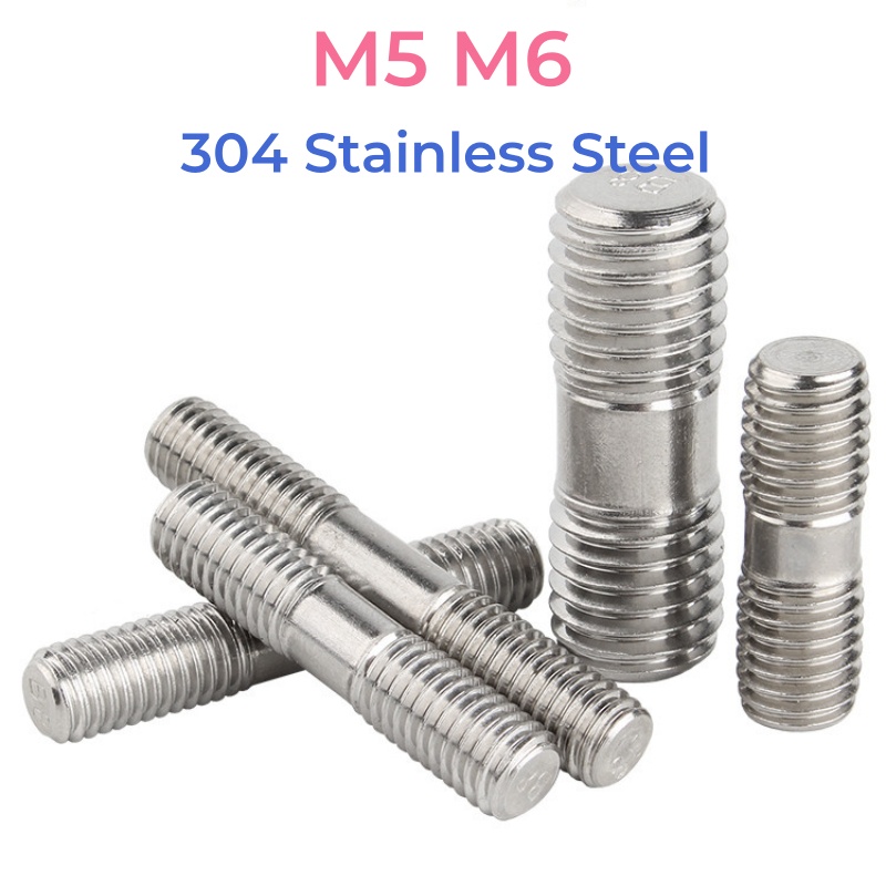 304 Stainless Steel Double End Thread Rod Stud Screw Bolt M5 M6 Rod Tooth Stick Headless Stud Bolts