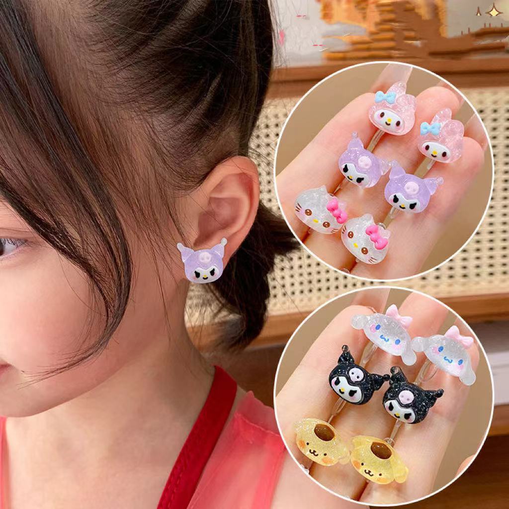 Kawaii Sanrio Kitty Cinnamoroll Kuromi My Melody Jewelry Ear Clip Without Ear Pendant With Women Hoop Earrings Sweet Party Accessories