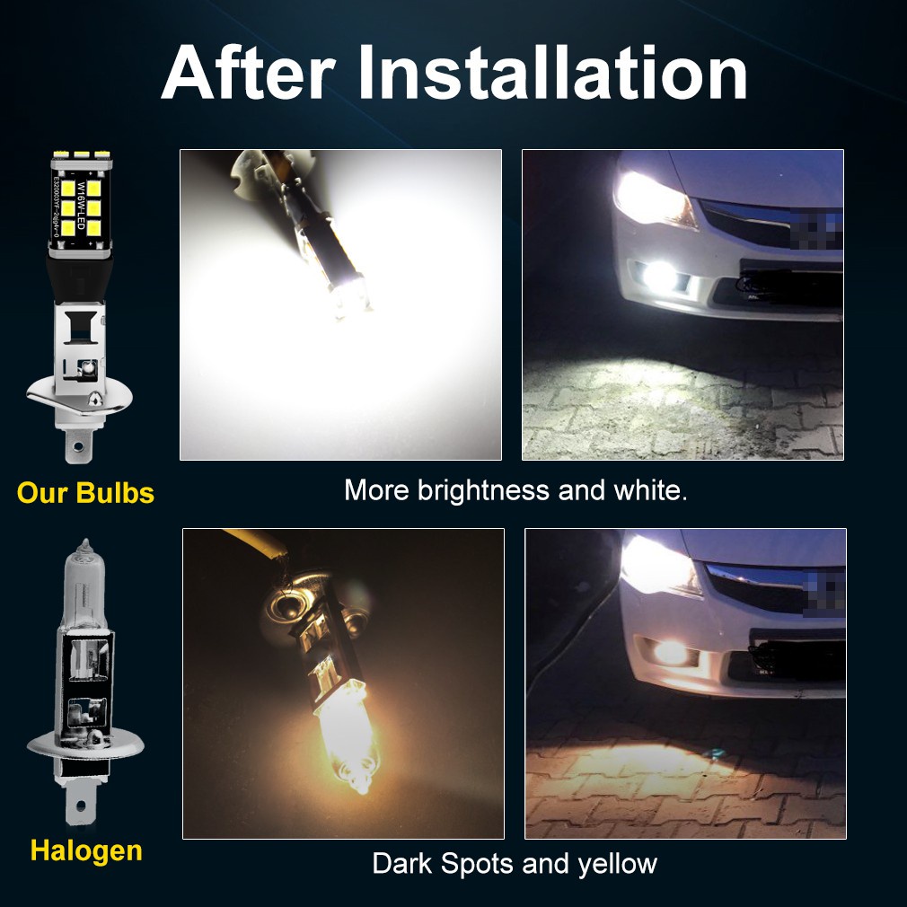 Quality Must PZ 1Pc Super Bright H1 H3 LED Bulb 15SMD 2835 Car Fog Lights 6000K White Driving Running Lamp Automobile... - Image 3