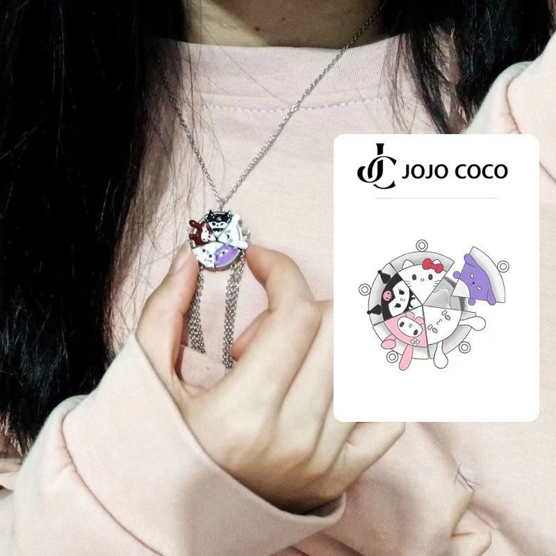 JOJO COCO 5pcs Sanrio Magnetic Necklace Cartoon Animal Pendant Puzzle Girlfriend Necklace Set