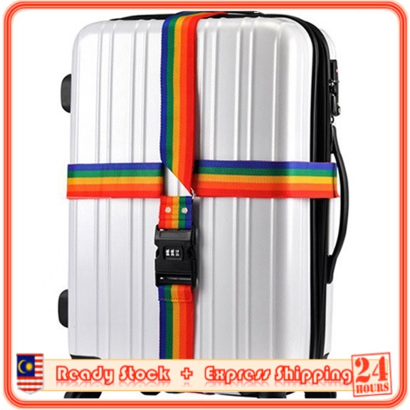 (CROSS Type) MILANDO 4m Luggage Strap CROSS Strap Rainbow Belt with Combination Lock Bagasi 行李箱