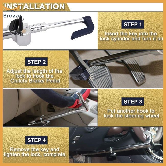 Versatile Have breeze Universal Steering Wheel Brake Lock Anti-theft Retractable Double Hook Car Clutch Pedal Must Pu... - Image 3