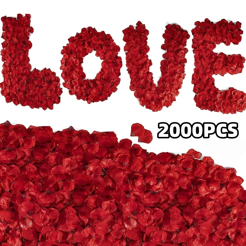 2000 Pcs Artificial Rose Petals Silk Flower Valentine Romantic Atmosphere Creation Proposal Wedding Valentine's Day Walkway Carpet Decoration Party Throw