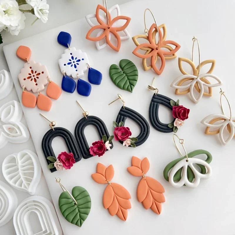 Hollow Embossed Flower Leaf Polymer Clay Mold Geometry Xpolys Shape Soft Pottery Cutters DIY Earring Cutting Die Handmade Tool