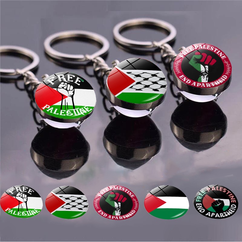 Palestine Countries Flag Keychain Palestinian Glass Ball Keyring Chain Country National Flag Jewelry