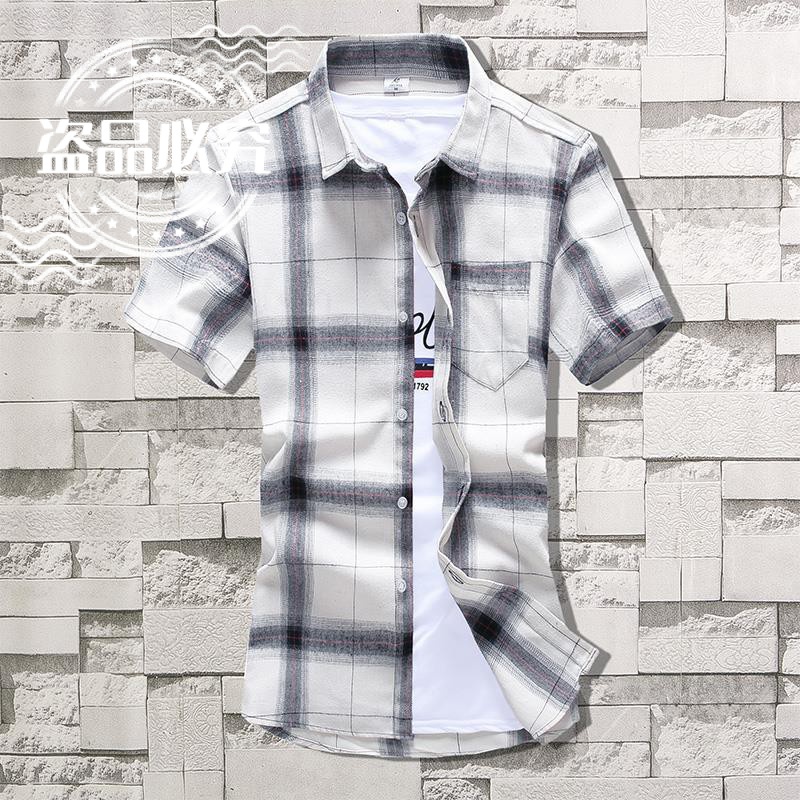 Kemeja Kotak-kotak Lengan Pendek Musim Panas Lelaki S Korea Versi Baju-Baju Separuh Belia Slim-Fit Pemuda Trendy Baju Inch Kasual Untuk Lelaki/Summer Short-Sleeved Plaid Shirt Men Korean Version Of Youth Half-Sleeved Casual Shirts For