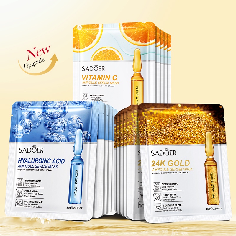 ROREC SADOER Vitamin C 24K Gold Hyaluronic Acid Ampoule Serum Facial Mask Moisturizing Hydrating Brightening Mask