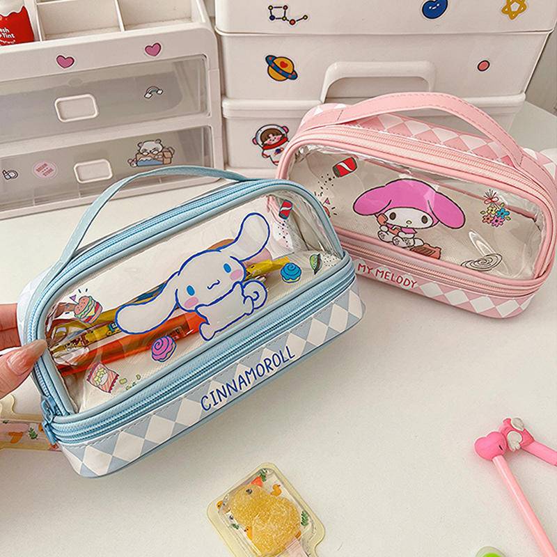 Have Versatile Sanrio Cartoon Mymelody Kuromi Cinnamoroll Pencil Case Student Simple Plaid Multi Layer Large Capacity... - Image 5