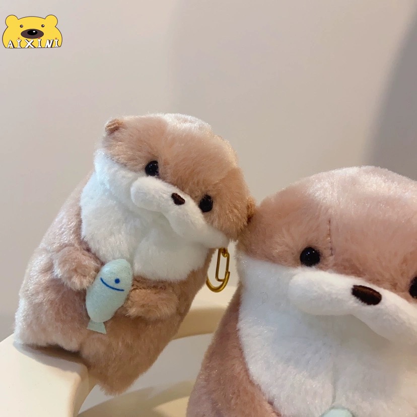 水獭抱鱼公仔New Amuse Small Otter Holding Fish Plush Pendant Cute Little Otter Ultra Soft Plush Toy Pendant Birthday Valentine