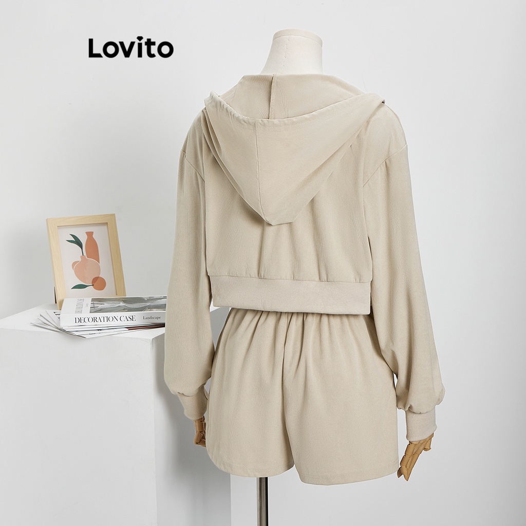 Reliable Essential Lovito Casual Plain Zipper Elasticwaist Shorts Sets Women L62ED110 (Top/Shorts) Set Celana Pendek ... - Image 4