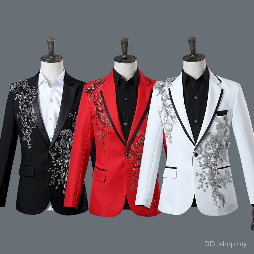 Male Singer Nightclub Stage Performance Costume Host Suit Bar Dress Three-Dimensional Bilateral Inlaid Diamond Suit