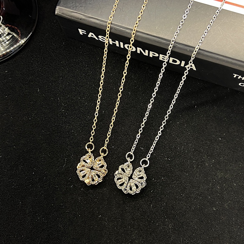 1 Chain 2 Wear Simple Fashion Four-leaf Clover Necklace Female Creative Folding Love Heart Clavicle Chain Various Cute Pendant Necklaces