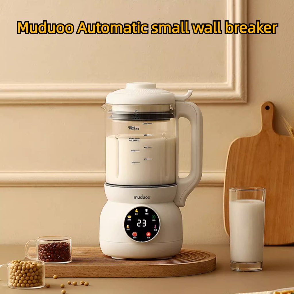 Muduoo Wall breaking Soy Milk Maker 1000ml Household soymilk machine Full Automatic baby blender mixer machine Small No Filter Wall Breaker Mini fruit juice maker Multi-Function Juicing Filter-Free Complementary Food 3-4 People wall breaking machine gift