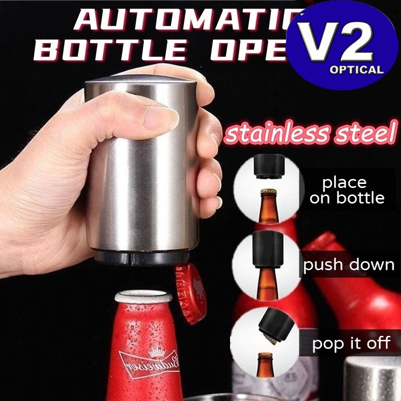 Automatic Magnetic Bottle Opener Stainless Steel Beer Coke Wine Bottle Opener Portable Magnet Push Down Bar Tool