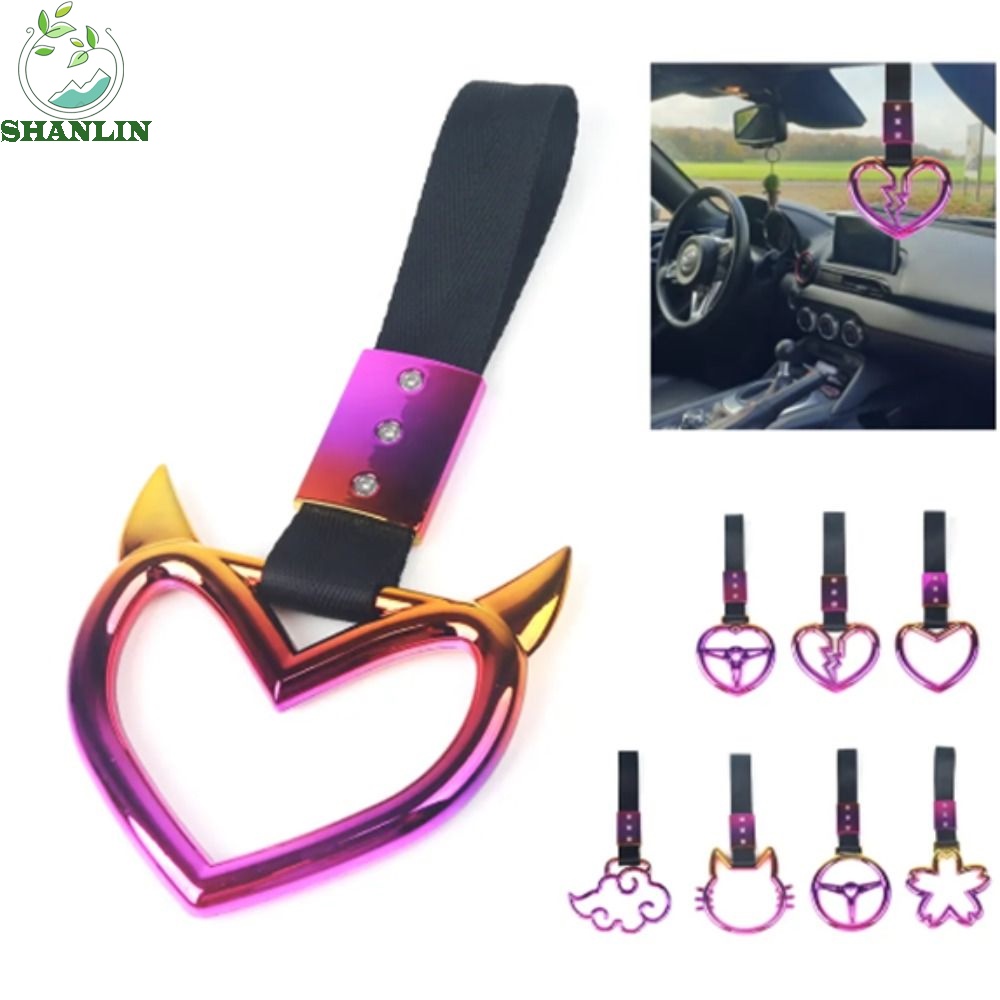 SHANLIN Bus Handle Hand Strap, Cartoon Cat Ring Heart Drift Charm Strap, Auto Accessories Cloud Styling Plastics Creative Car Handle Straps Car Crash Warning To Decorate