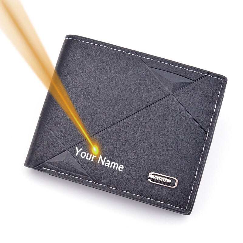 Personalized Name Men Short Wallet Leather Bifold Wallets Brand Luxury Money Credit Card Engraving Words Male Purse PU Leather Wallets for Father's Day Gift