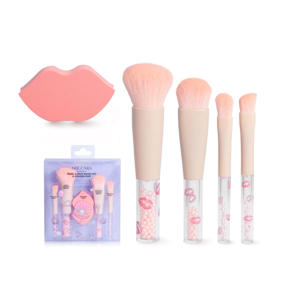 ️·Express Delivery·cheap ️Nee Cara Pearl 4 Peice Brush Set & Powder Puff N804 : neecara Nee Makeup x1 dayse