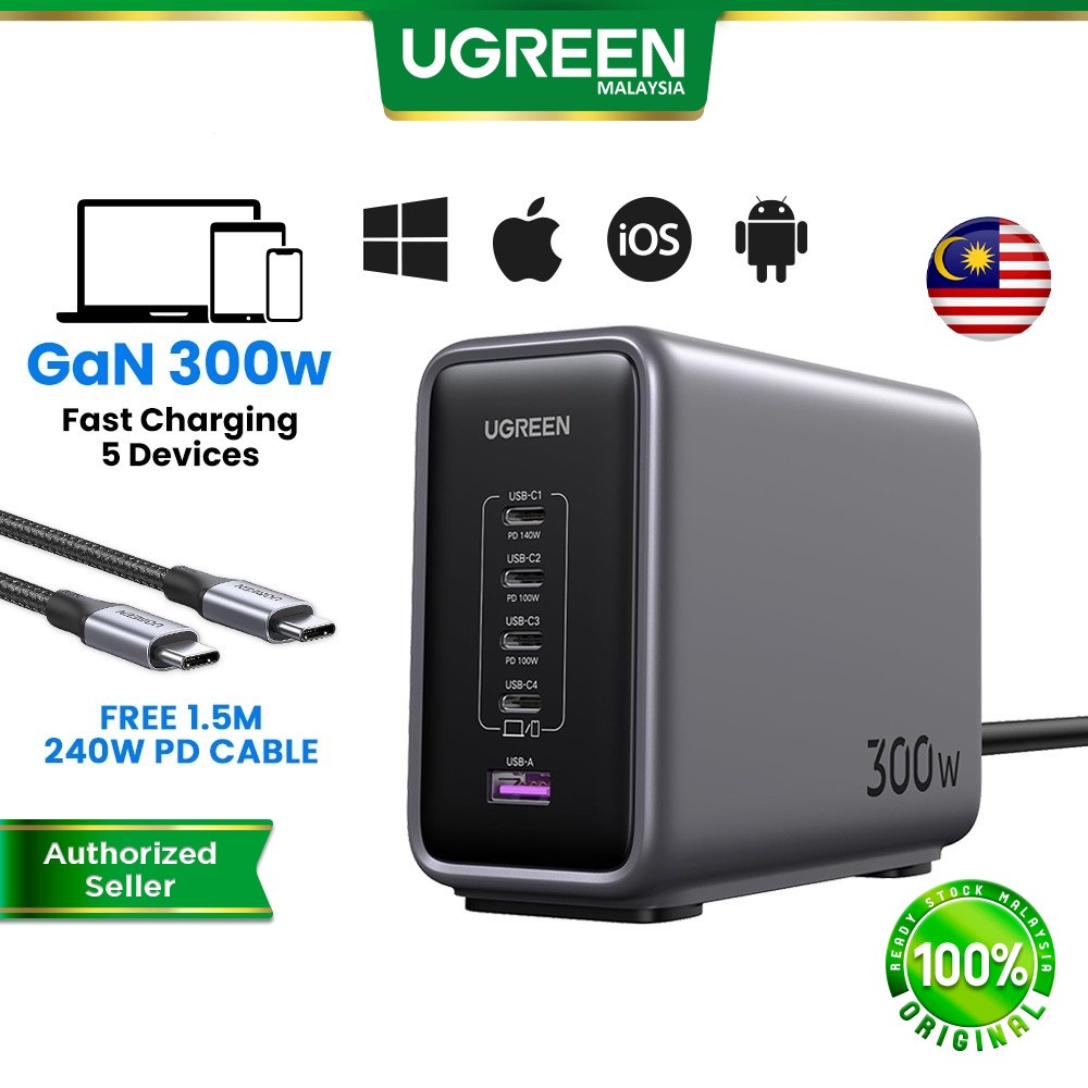 UGREEN 300W USB C Wall Charger 5 Port GaN Adapter Quick Charge Macbook Pro iPad Air iPhone 15 Pro Max Laptop Smartphones