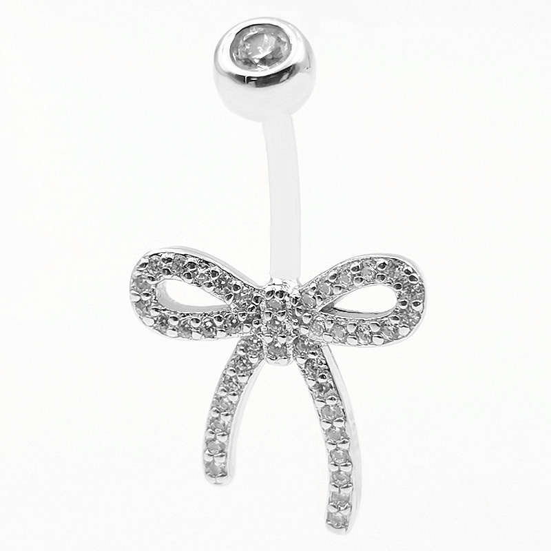 S925 Silver navel ring zircon bow navel ring Spice Girl piercing jewelry