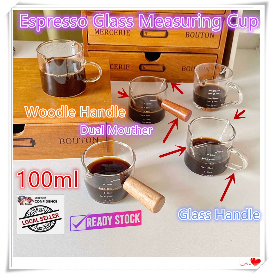 Espresso Measuring Cup shot glasses Handle Dual Mouther Wood Handle 2 Variants Kl Ready Stock !!!