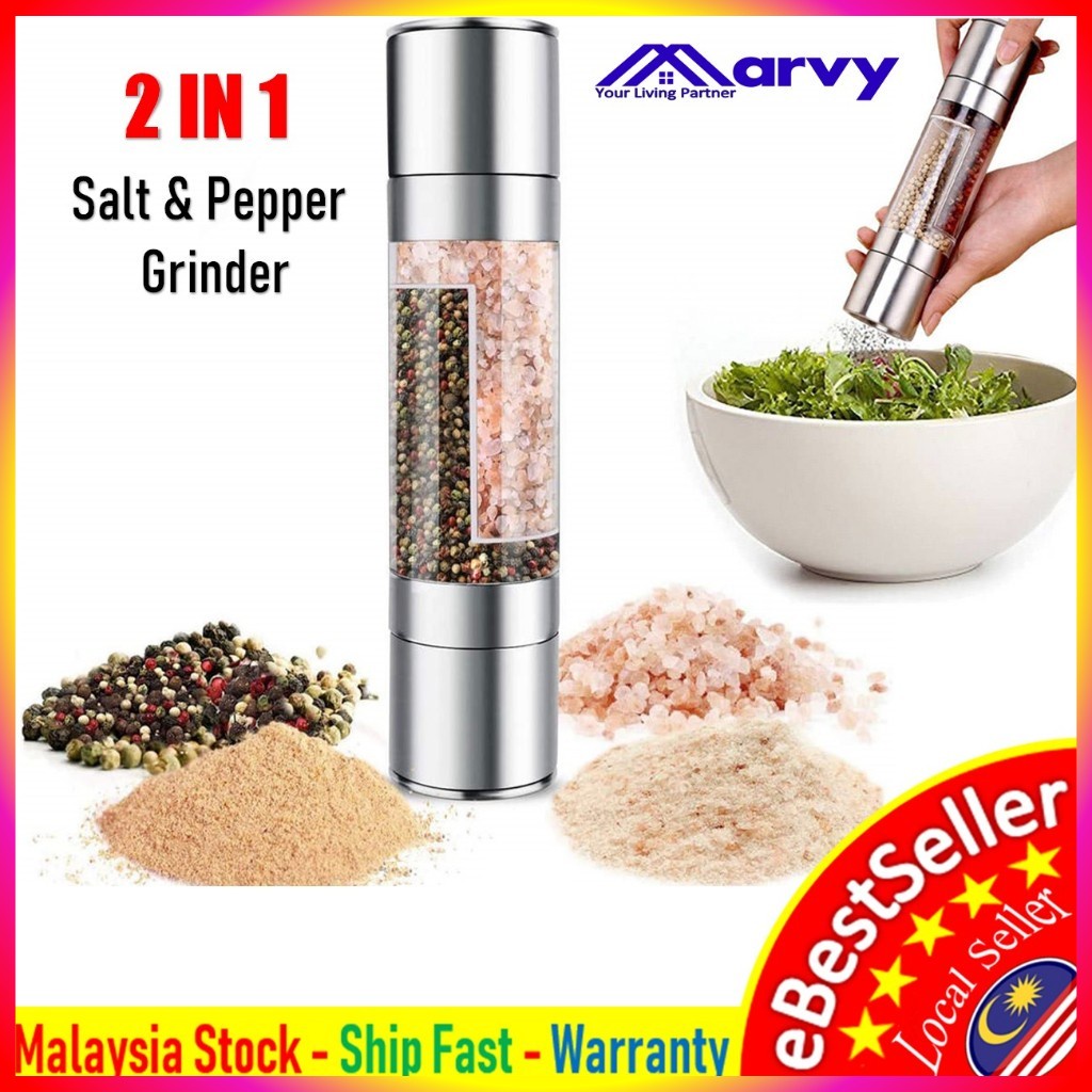 2 in 1 Stainless Steel Salt Pepper Mill Herb Spice Grinder With Adjustable Coarseness Ceramic Pengisar Lada Garam 胡椒研磨