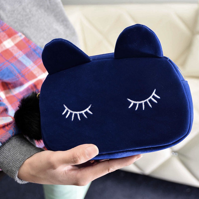 Fashion Outdoor Cute Flannel Cartoon Cat Cosmetic Makeup Storage Bag Pen Pencil Pouch Cases - Image 4