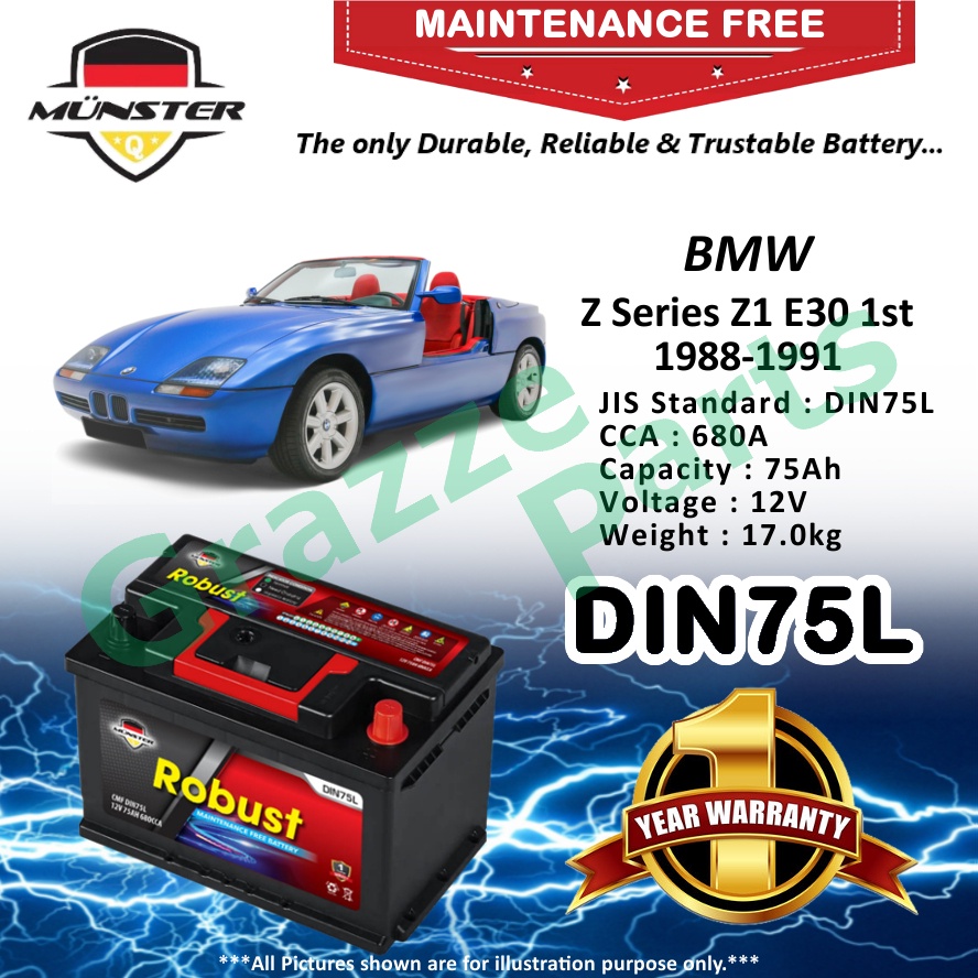 Münster Robust MF CMF DIN75 | DIN75L | 57539 (75AH) Car Battery Bateri Kereta for BMW Z Series Z1 E3