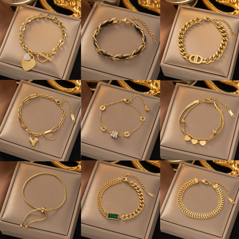 Non-Fading Titanium Steel Bracelet Female South Korea Fashion 18K Gold Plating High-End Bracelet Accessories Gift