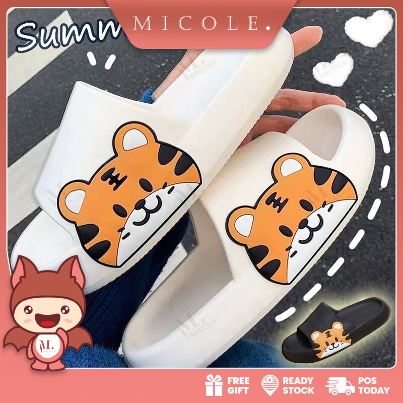 MICOLE S204 Home Slipper Thick Sole Flat Shoes Comfy Indoor Unisex Women Men Shower Kasut Rumah Anti-slip Bobo Sandal