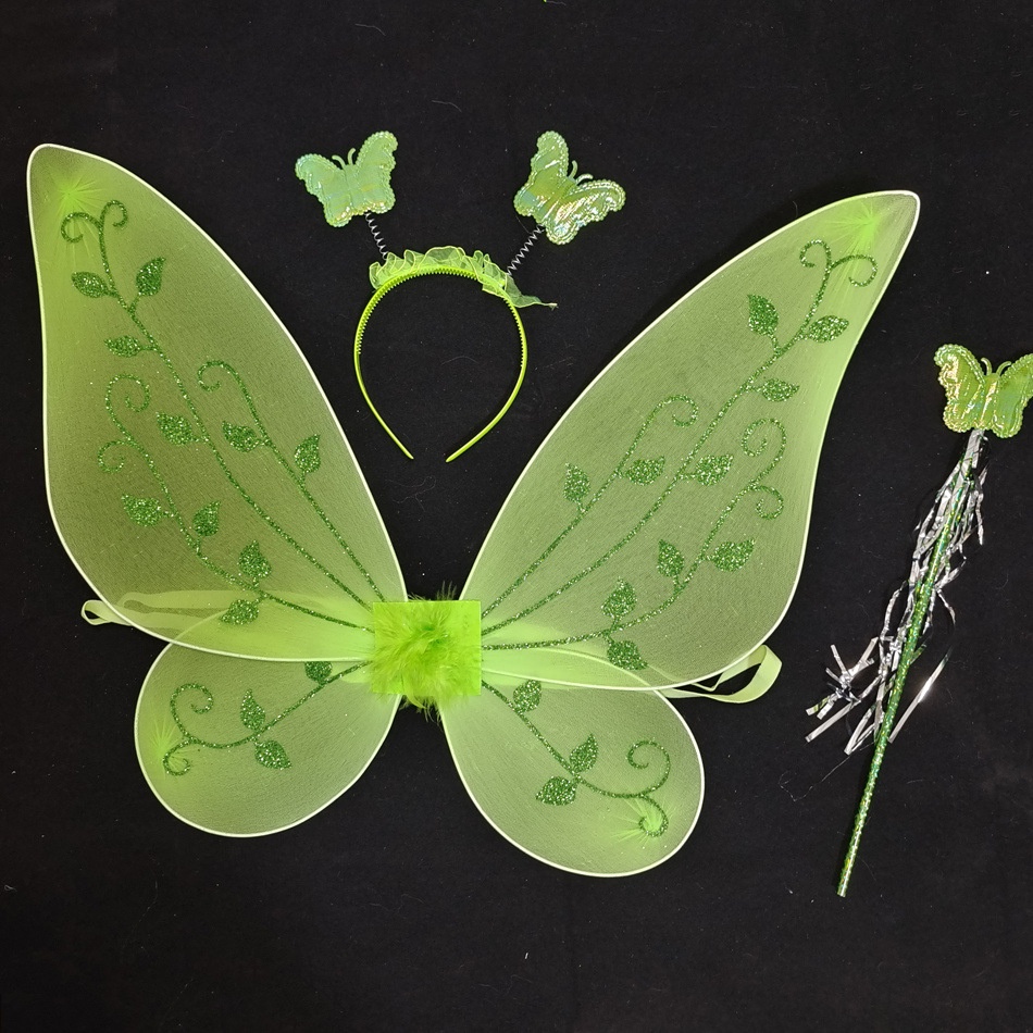 Purpose Premium Tinkerbell Princess Dress tinker bell Halloween cosplay Green Wings Fake Three-Piece Set Headwear Gir... - Image 3