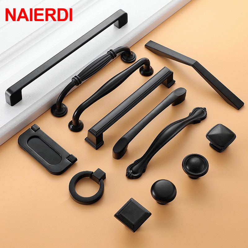 Meal Food NAIERDI Aluminum Alloy Black Cabinet Handles American Style Solid Kitchen Cupboard Pulls Drawer Knobs Furni... - Image 5