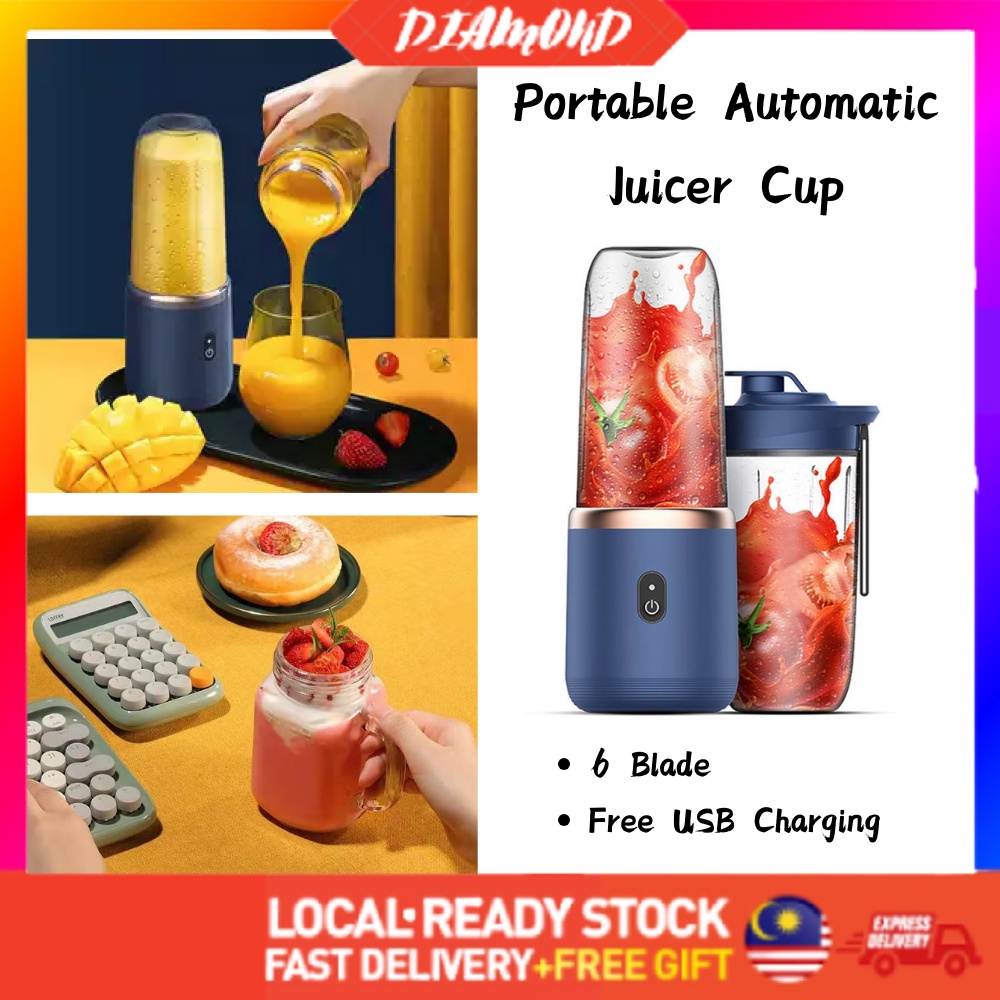 Diamond Electric Juicer Wireless USB Charging Blender Smoothie Juice Blender Portable 6 Blade Fruit Juicer Blender 榨汁机