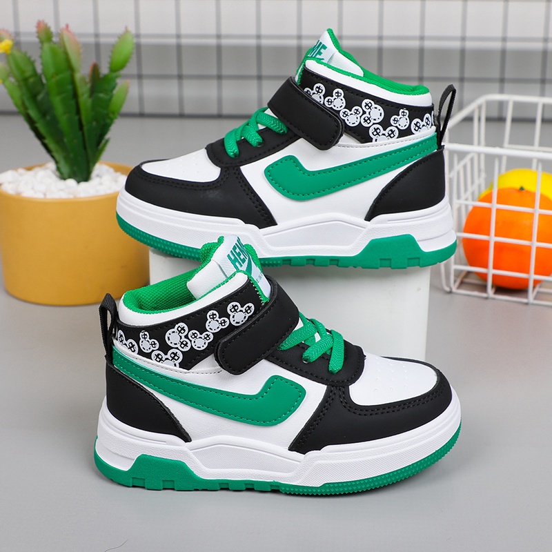 Fashion Leisure Boys Girls High-top Leather Sneakers Lovely Cartoon Kids Casual Shoes Soft Sole Anti-slippery 3-18 Years Old