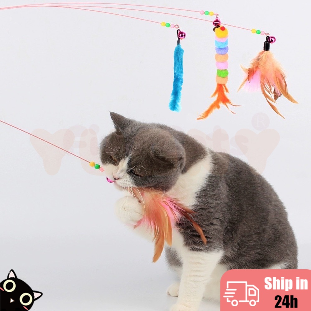 Steel Wire Cat Teaser Toy Funny Cat Stick Toy Best Toy for Pet Cat Feather Teaser Toy