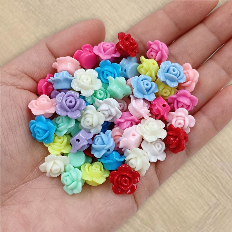 20/40Pcs 12mm DIY Loose Beads Multicolor Rose Flower for Pendant Hair Accessories Crafted Handmade Material Candy Color Jewelry