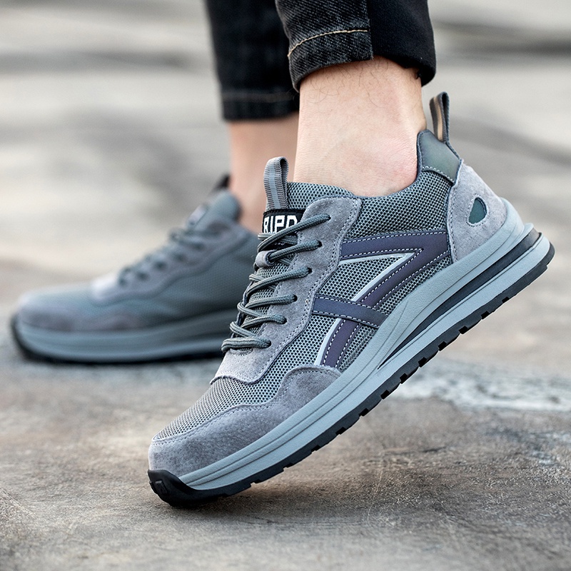 Running Comfort Kasut Tulldent Safety Shoes Men Steel Toe Cap Anti-smashing Anti-piercing Breathable Khaki - Image 4