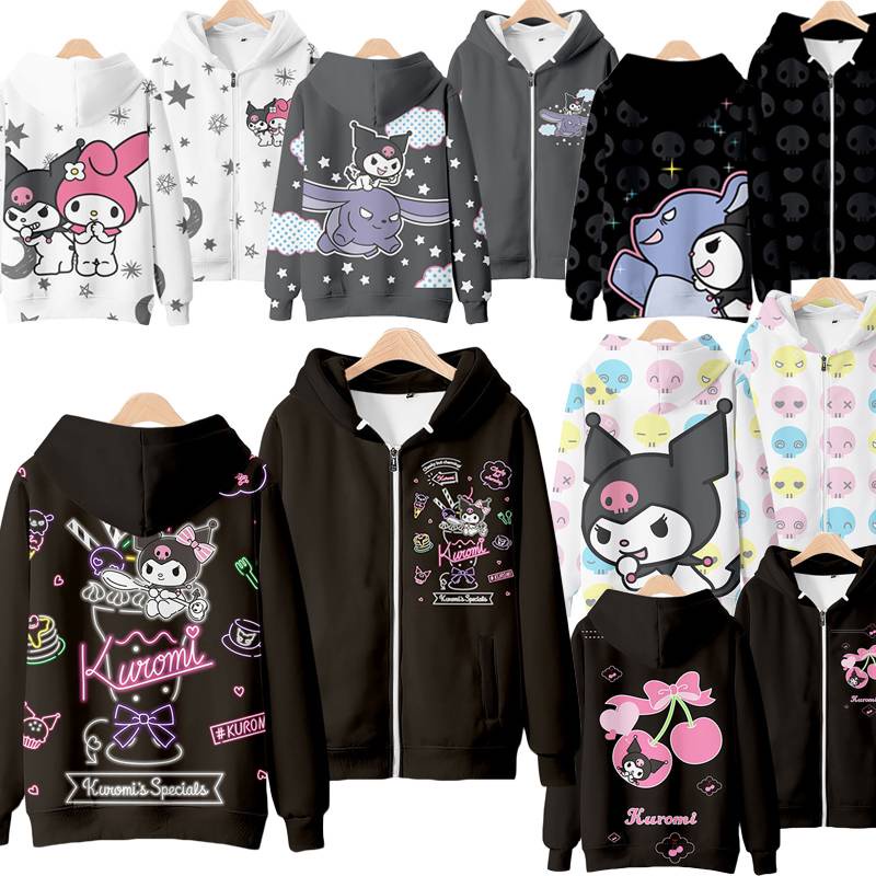 Essential Premium New Anime Kuromi My Melody Jacket Hooded Tops Long Sleeve Coat Casual Loose Graphic Sports Outerwea... - Image 3