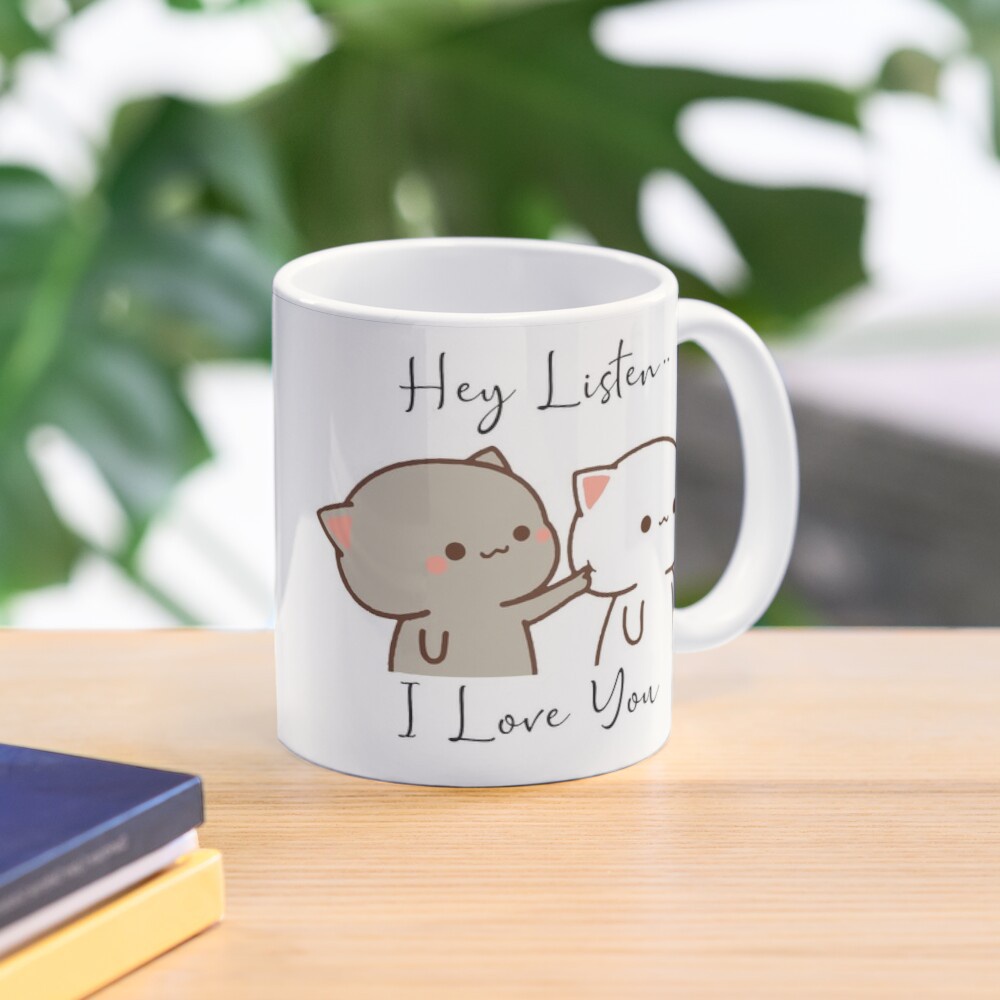 Cute peach and goma cats ceramic Mug | Hey Listen I Love You Coffee Mug | Custom Name | Gift Mug | Gift Mug | Souvenir Mug | Custom Mugs | Aesthetic Mug | Name Mug | Cute Mug