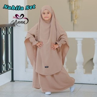 Jubah muslimah kanak perempuan Gamis Anak Syari Polos Crinkle Nabila Set Series/Kids Premium Quality Terbaru Kekinian