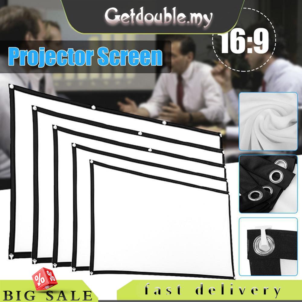 [Getdouble.my] 【SALES!!!】3D HD Projector Screen 16:9 Projector Screens Anti-Light Home Film Outdoor KTV Office Portable Projector Screen (10-150inch )