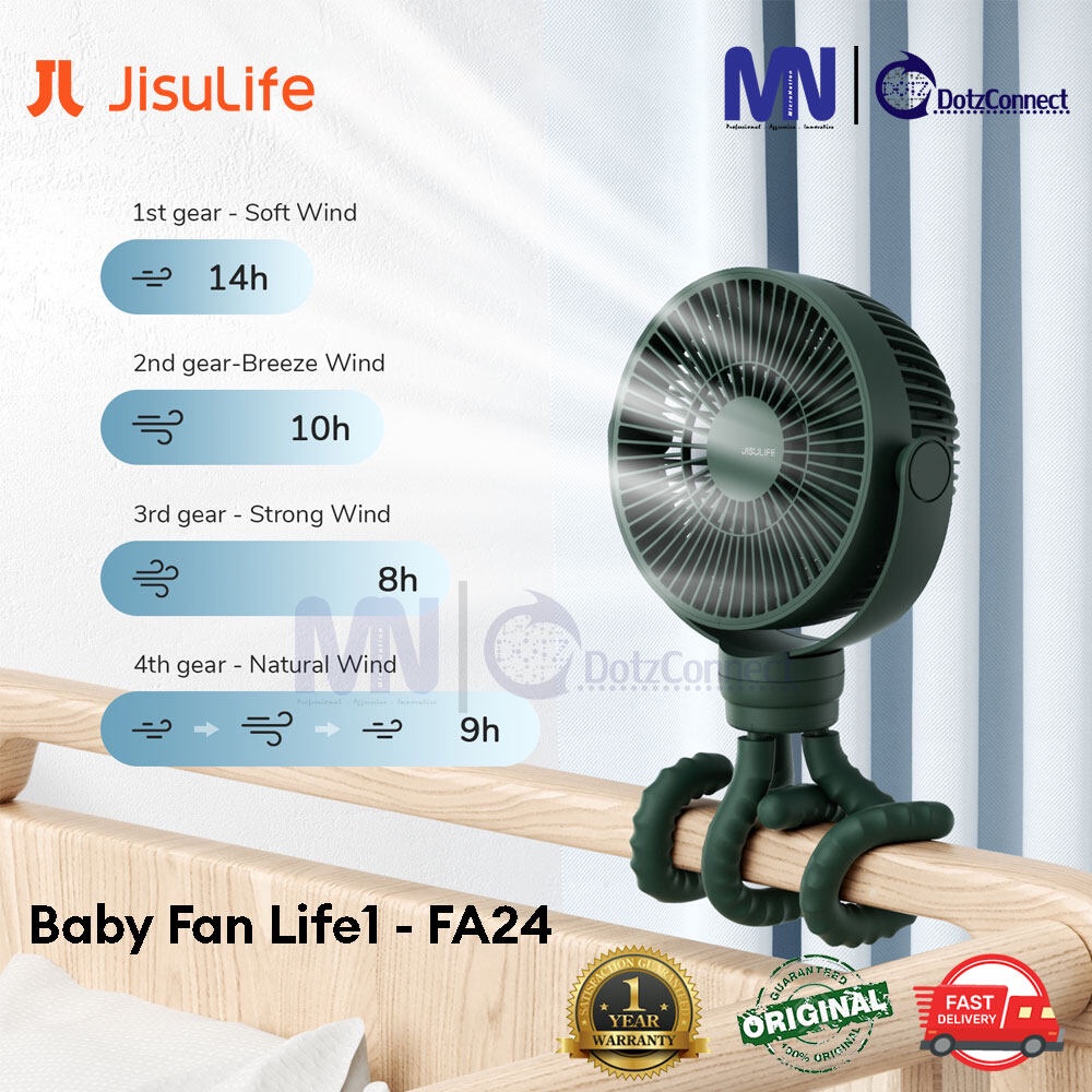 JISULIFE Baby Fan Life1 FA24 4000mAh Rechargeable Fan 4 Speed Modes Finger-proof For Baby Stroller and any place