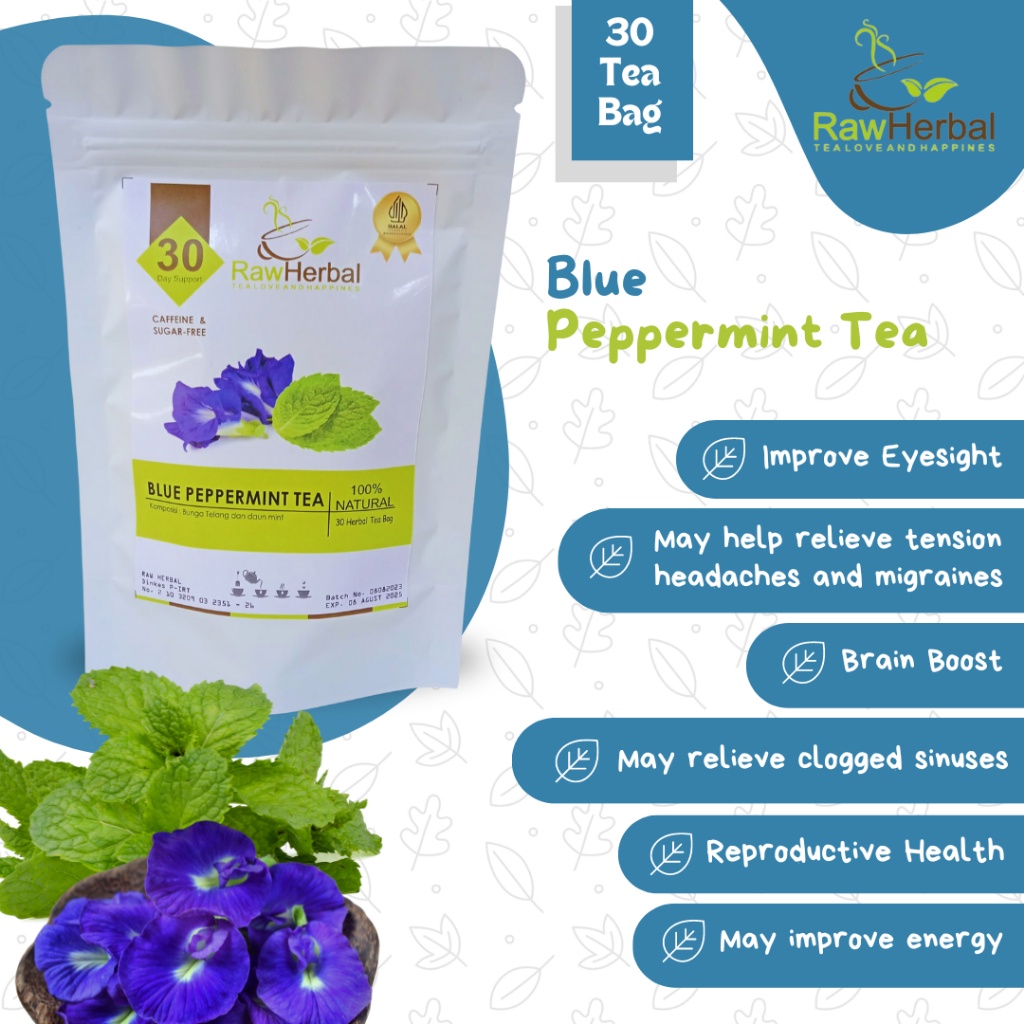 Fashion Travel BLUE Spearmint TEA : BUTTERFLY PEA FLOWER & LEAVE (30 BAG) x1 Portable Casual - Image 4
