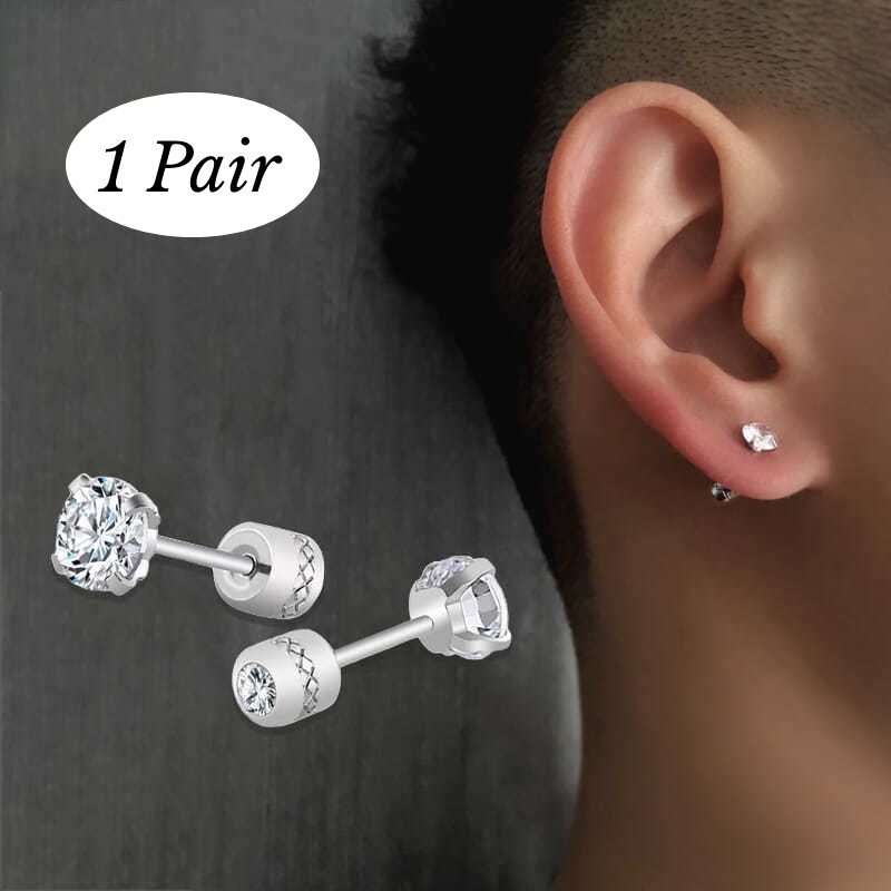 1 Pair （2pcs）Titanium Stainless Diamond Earrings for Men Women