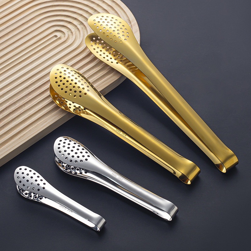 Oukeai 304 Stainless Steel Food Clip Restaurant Hotel Buffet Clip Golden Barbecue Clip Kitchen Tweezers