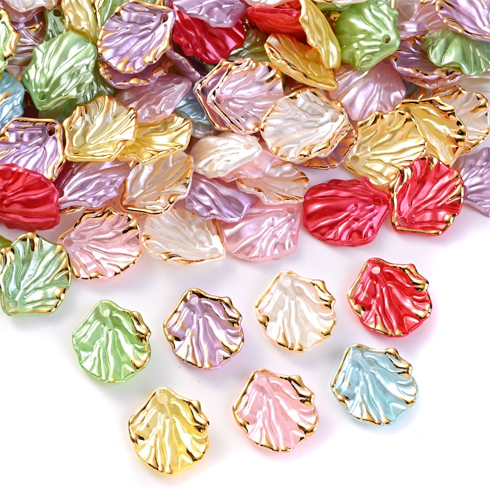 100Pcs 15x18mm Gold Edged Petal Beads Leaf Shaped Loose Spacer Beads For Jewelry Making Earrings DIY Handmade Jewelry Accessory