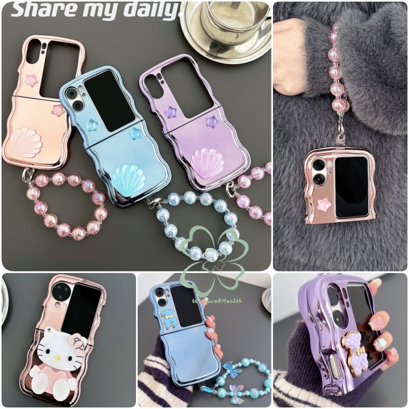 Colorful Electroplated Bracelet Wave Edge Case OPPO Find N3 N2 Flip Casing Wrist Strap 3D Cat Shell Bear Soft Silicone Back Cover