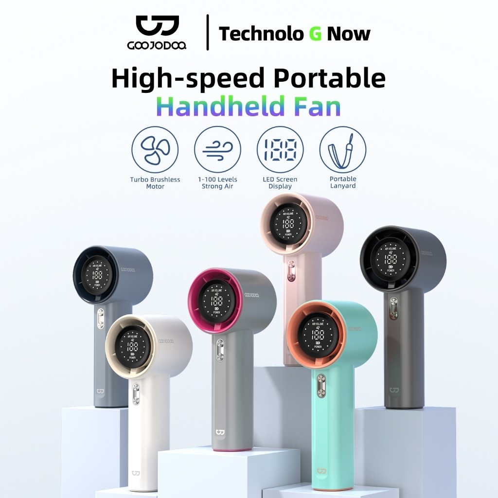 GOOJODOQ Adjustable Digital Display Handheld Mini Fan